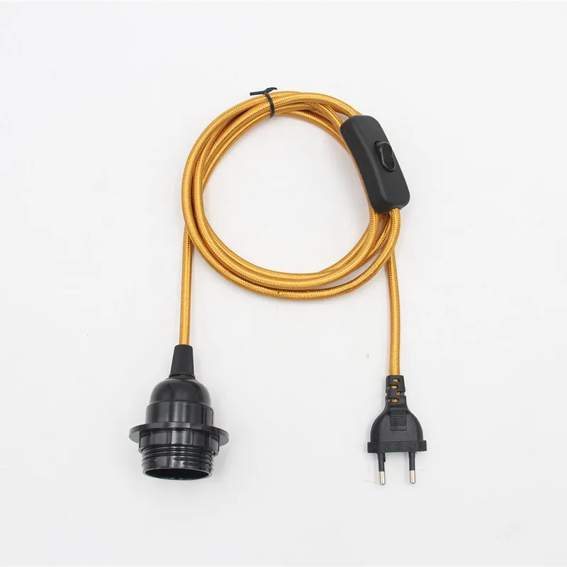 European Plug Power Cord with On/Off Switch and E27 Lamp Holder for Wall or Hanging Light Fixtures, 2m Length