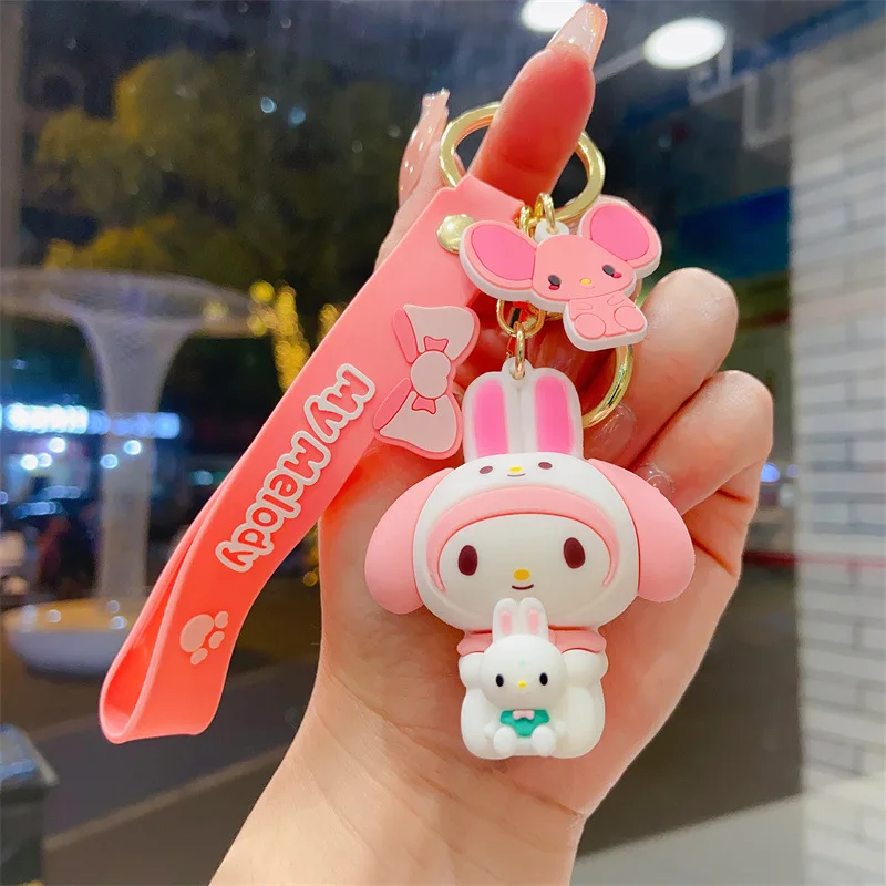 Kawaii Sanrio Chaveiro Bonito Kuromi Minha Melodia Chaveiro Meninas Anime Cinnamoroll Pompom Purin Pingente Chaveiros Crianças Brinquedos Presentes