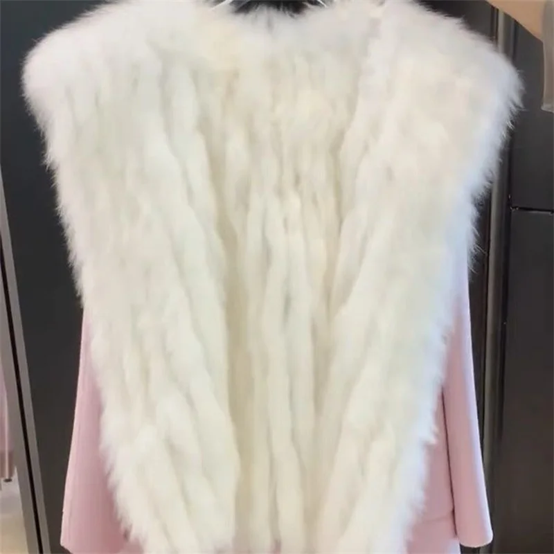 Pink Hooded Coat Women's Autumn Winter Belt Popular Woolen Coat 2024 Fur Coat Fragrant Wind High end Lightweight Short Fur Neck