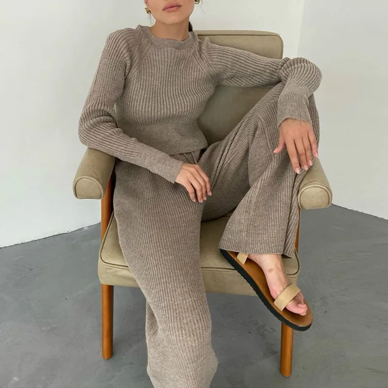 Causual Knitted Sweater Suit Winter Tracksuit Women clothing 2023 Two Piece Knitted Pants Warm Set Female Long Sleeve Sportswear