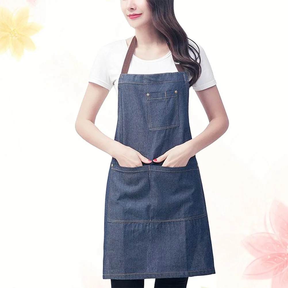 

Adjustable Denim Jean Apron Fashion Hanging Work Neck Apron with Pocket for Hairdresser Waiter Carpenter