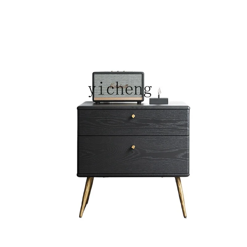 

Zc Solid Wood Bedside Cabinet Simple Oak Black Storage Cabinet Bedroom Two Drawers Bedside Cabinet