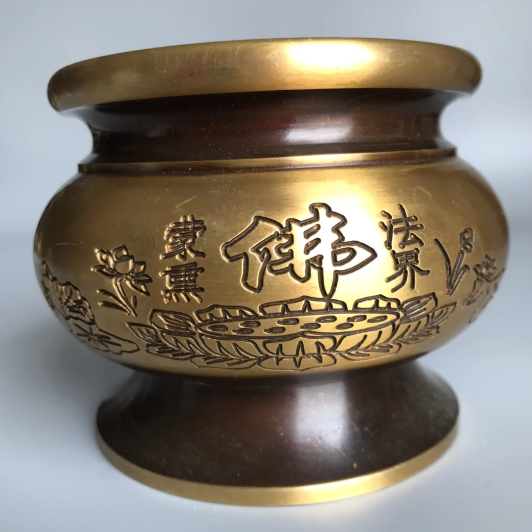 

Exquisite antique pure copper lotus incense burner ornament