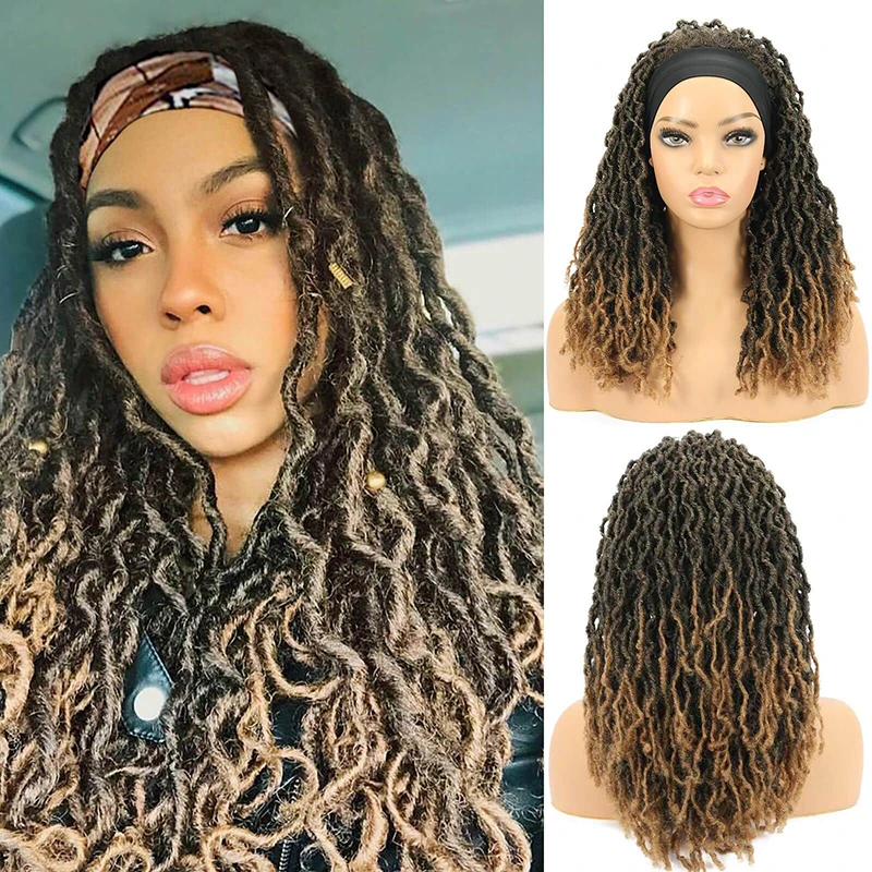 Faux Locs Synthetic Braided Headband Wigs Long Dreadlocks Goddess Nu Locs Curly Wig Freetress Twist Crochet Hair for Women