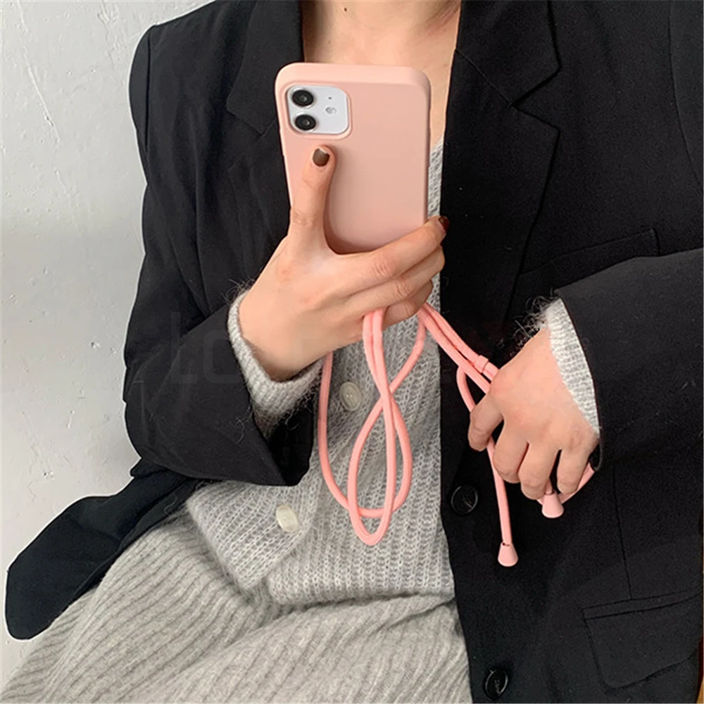 Fluorescent Silicone Phone Case with Lanyard Cord and Neck Strap - Shockproof Cover