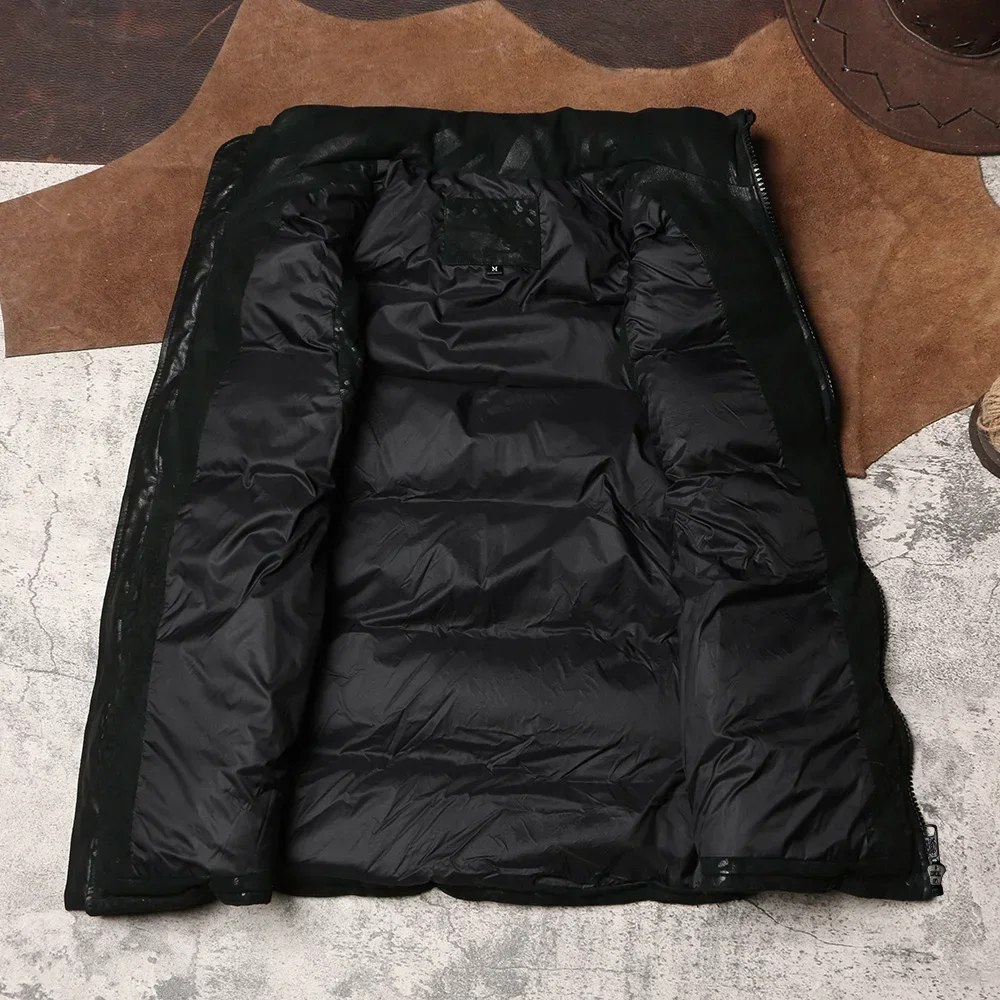 Winter Warm Ultra Light Sheepskin Down Vest Men's Short White Duck Down Genuine Leather Coat Sleeveless Leather Tank Top