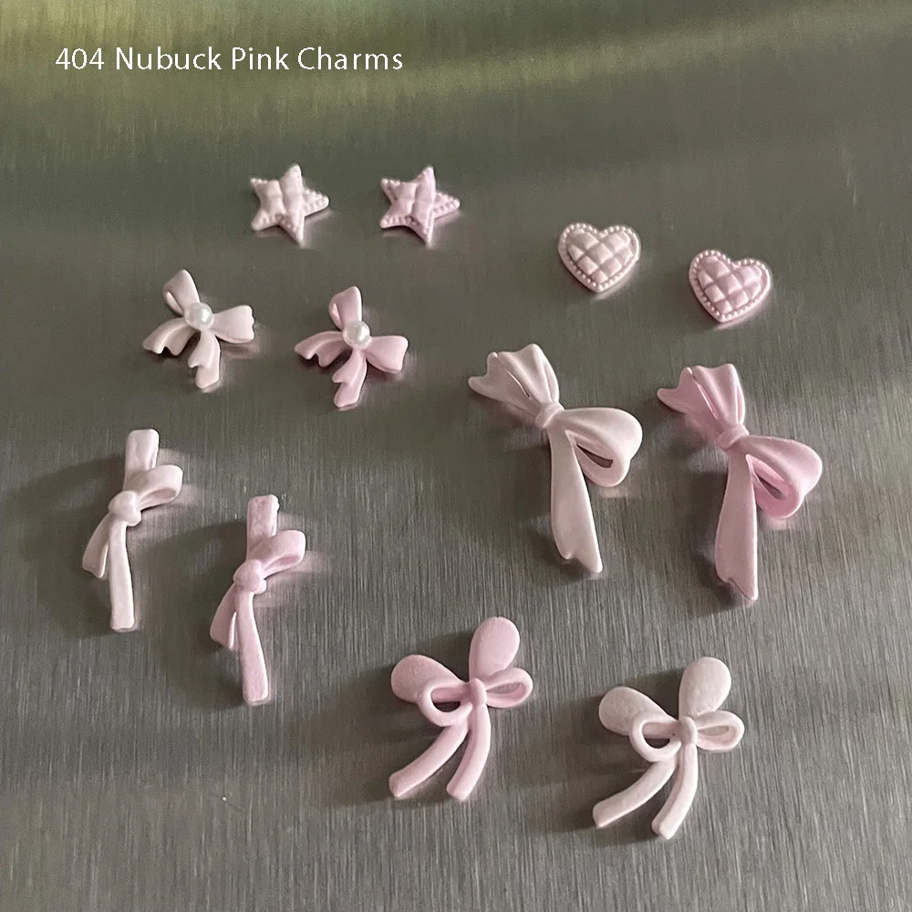 

-Nubuck Pink- Summer Rose Pink Bowknot Charms Star Heart Bow Allures Sweety Cool Nailfit Metallic Alloy Nail Gel Ornament 404art