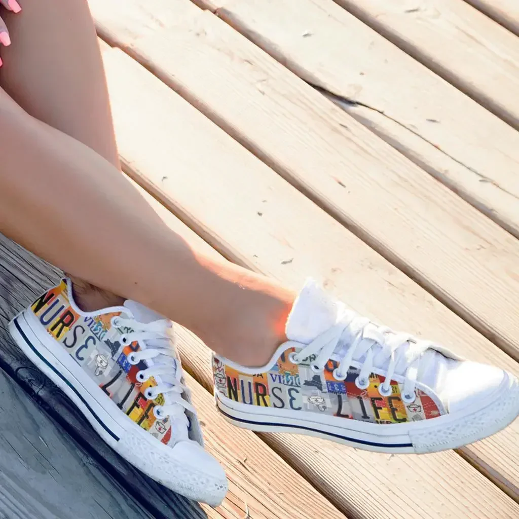 License Plate Nurse Life Shoes Female Autumn Low Top Canvas Shoes For Women Flats Shoes Breathable Comfortable