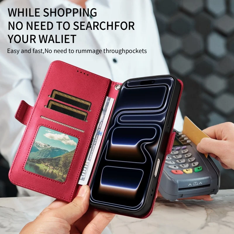 Sparkling Fragrance Leather Wallet Phone Case with Lanyard and Card Holder