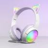 Cute Cat Ear RGB Wireless Headphones, Bluetooth 5.4, 350mAh Battery, 20H Playtime, Foldable Over-Ear Headset with Mic, HiFi Soun 1