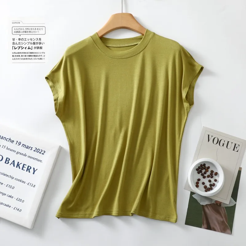 Sleepwear Lingerie Sleepwear Lingerie Set Women Crop Tees New Summer Short Sleeve Top Pajamas Pure Cotton Round Neck Sleeveless T-shirt Women's Loose Large Solid Home Furnishing