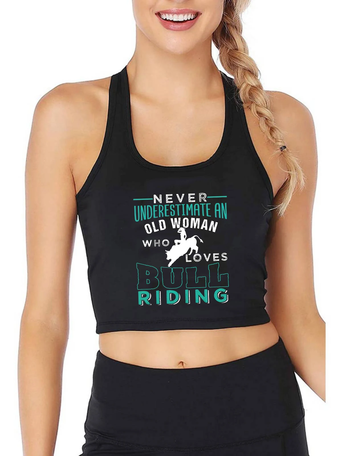

Old Woman Who Loves Bull Riding Design Sexy Slim Fit Crop Top Hotwife Swinger Casual Personalized Tank Tops Funny Camisole