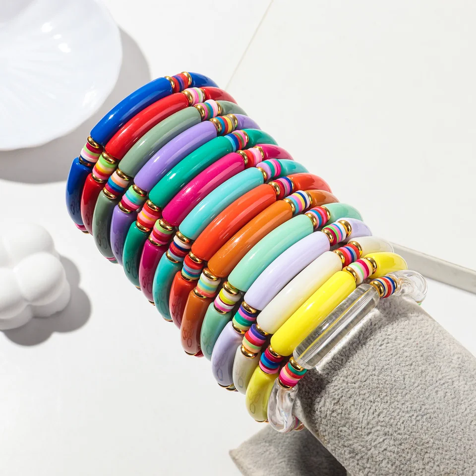 Bracciale Boho con perline acriliche per donna, amicizia multicolore, elastico, per ragazze, gioielli con ciondoli in resina elastica Boemia  36