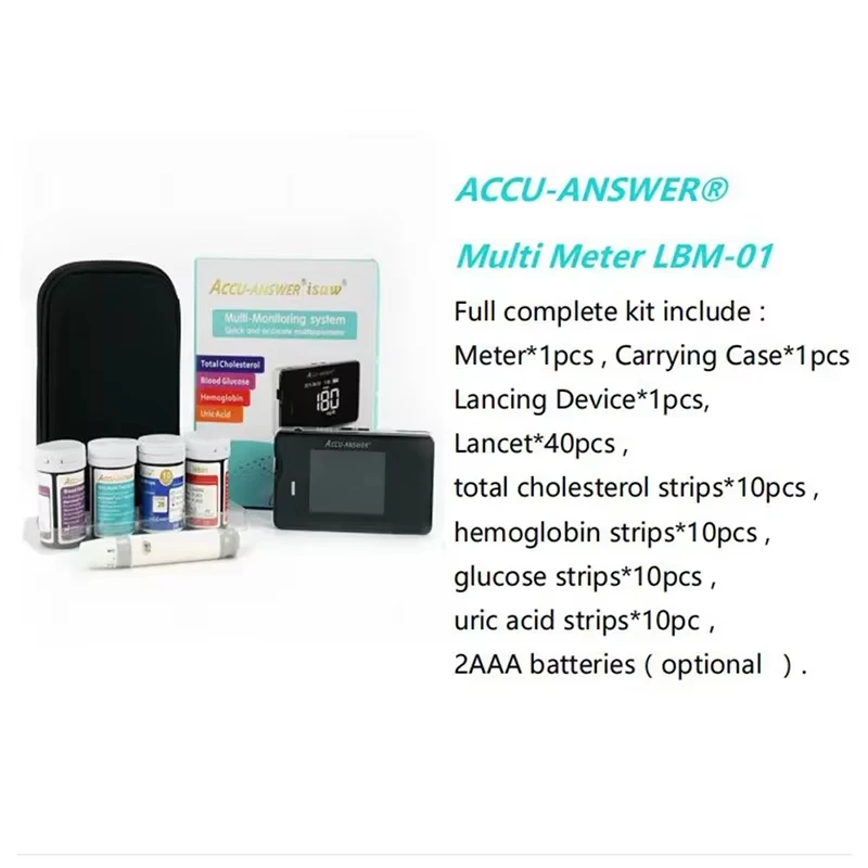 Accu Answer 4 in1 Multi-function Hemoglobin Uric Acid Cholesterol,GIuose Blood Test Meter for Diabetes Gout with Lancets Health