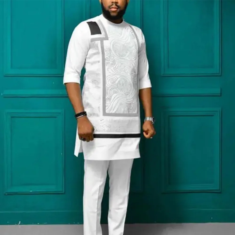 2024 Men's Suits Two Piece Set Long Sleeve Embroidered Men's Shirt Pants Party Wedding Banquet Suits African Men Suit Clothing
