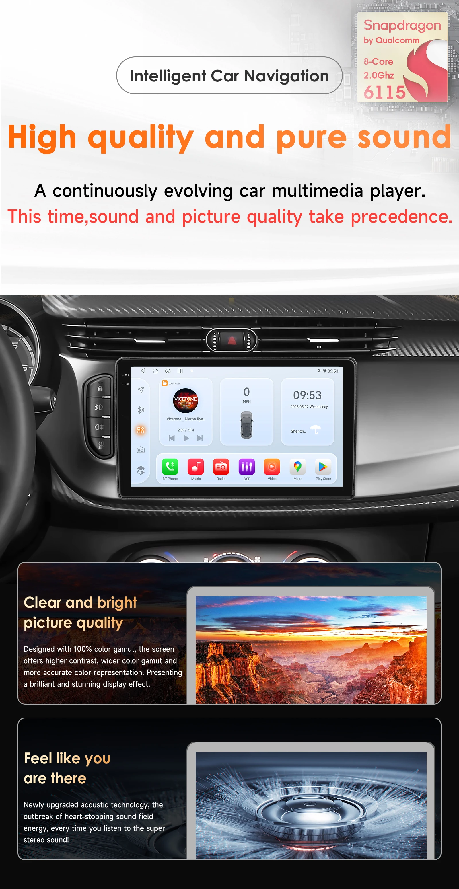 9" Hizpo 2Din CarPlay Android Auto Autoradio für Alfa Romeo Giulietta 2015-2018 Snapdragon 6115 RDS DSP 4G BT GPS Navi 360 ° CAM – Detail 2