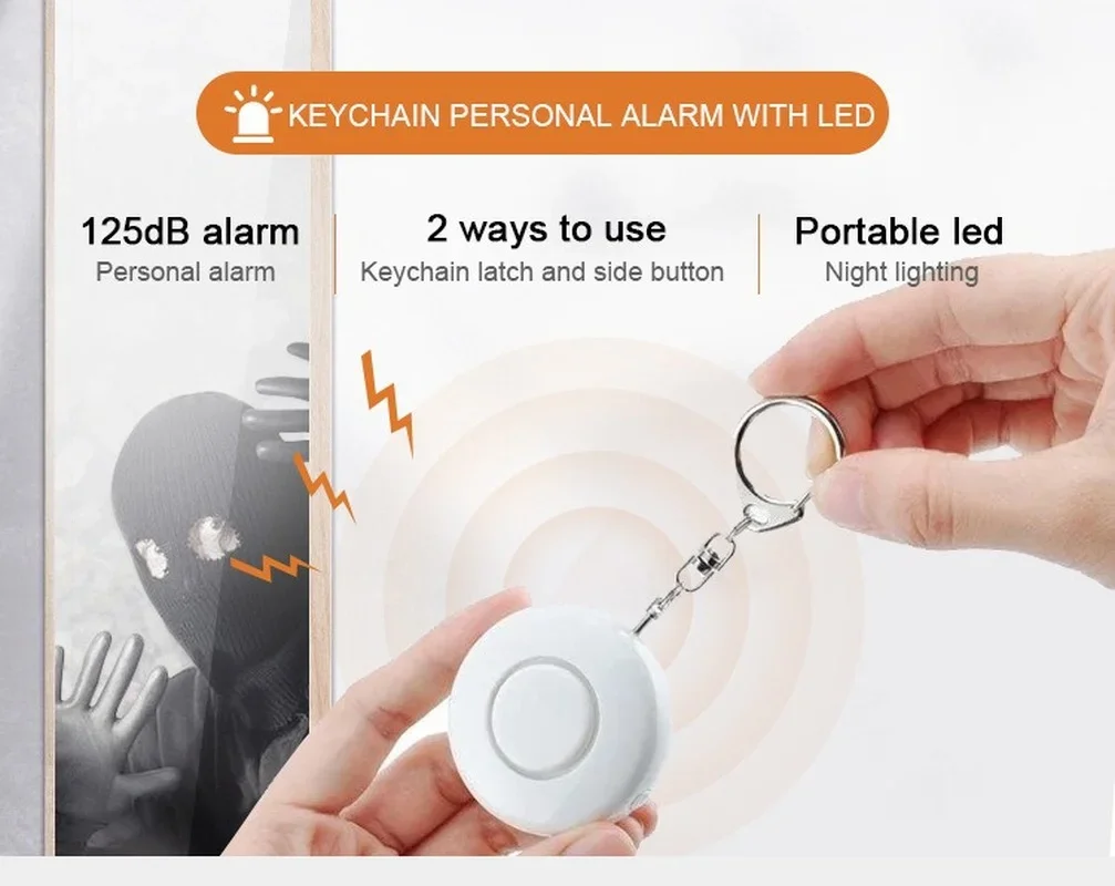 130 dB Safesound 개인 보안 경보 키체인, LED 조명, 미니 자기 방어 전자 장치, 여자 아이