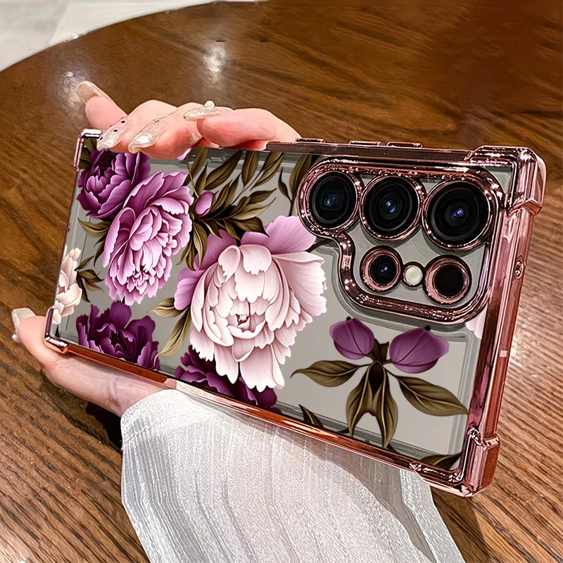 Elegant Purple Peony Pattern Phone Case Cover