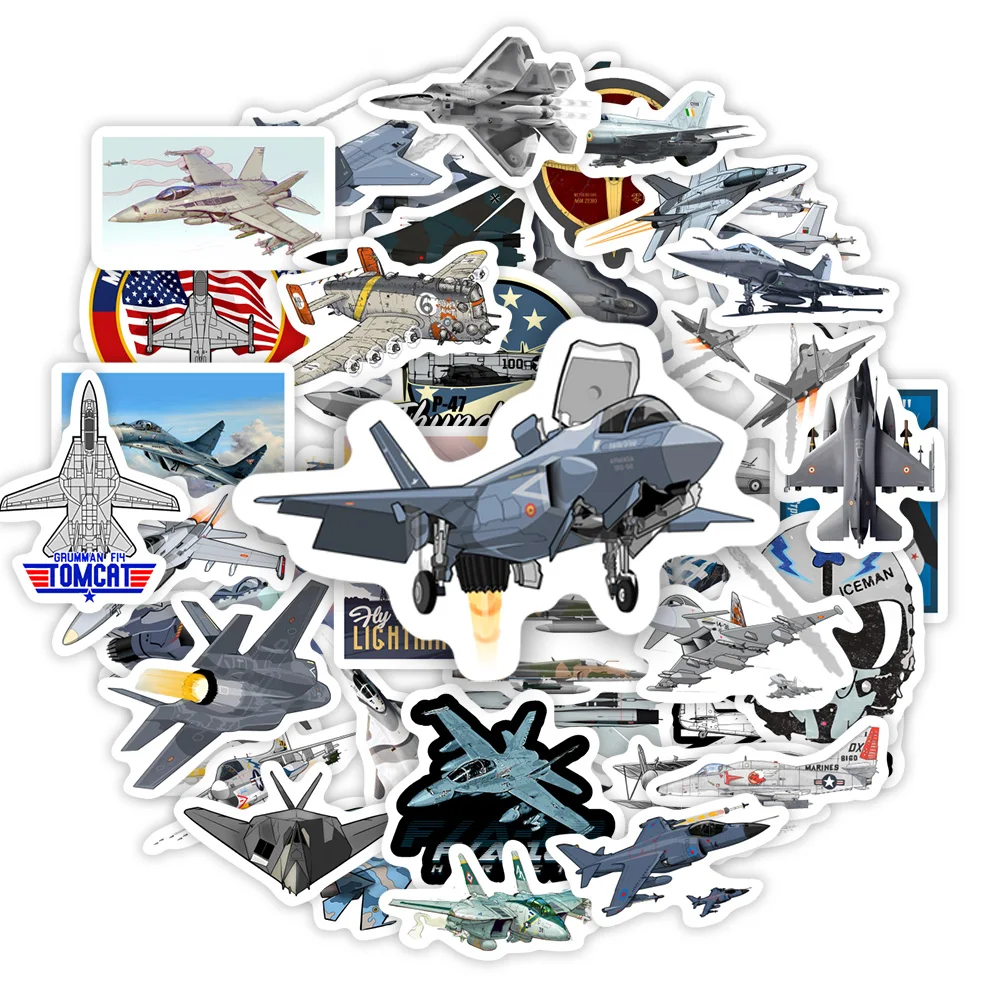 Fighter Jet Aircraft Stickers F35 F16 MiG DIY Toy Decorative Decal for Phone Luggage Laptop Helmets Skateboards Waterproof