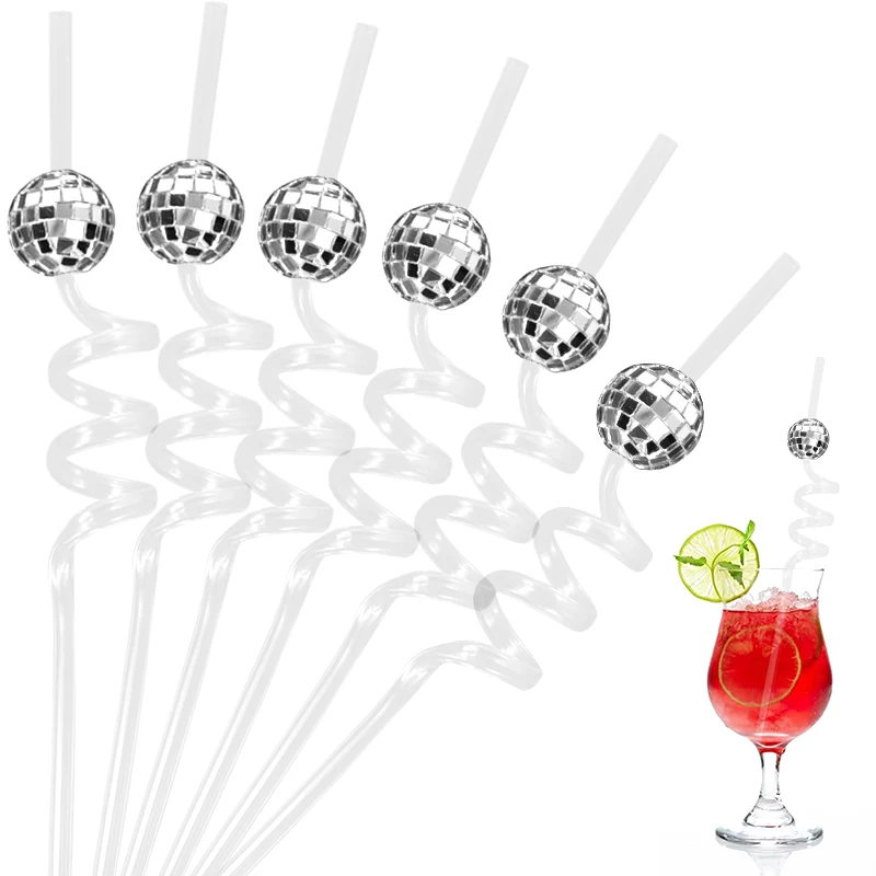 

6pcs Mirror Disco Ball Straws Silver Disco Decorative Mini Disco Plastic Drinking Straw Wedding Bachelorette Hen Party Supplies