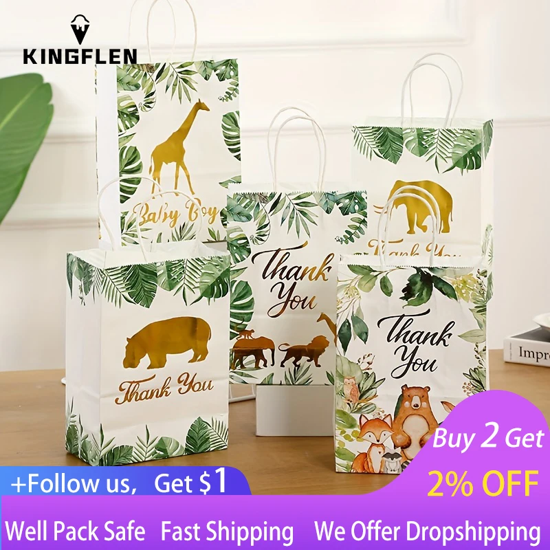 

16pcs/pack Forest Party Animal Bronzing Paper Bag Gift Packaging Tote Bag Portable Gift Packaging Bags Children's Party Gift Bag
