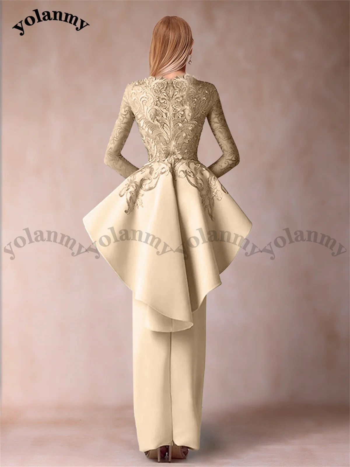 YOLANMY Fashionable Sheath Mother of The Bride Dress Floor Length Ruffles Appliques Zipper Robe De Soiree Femme Customized