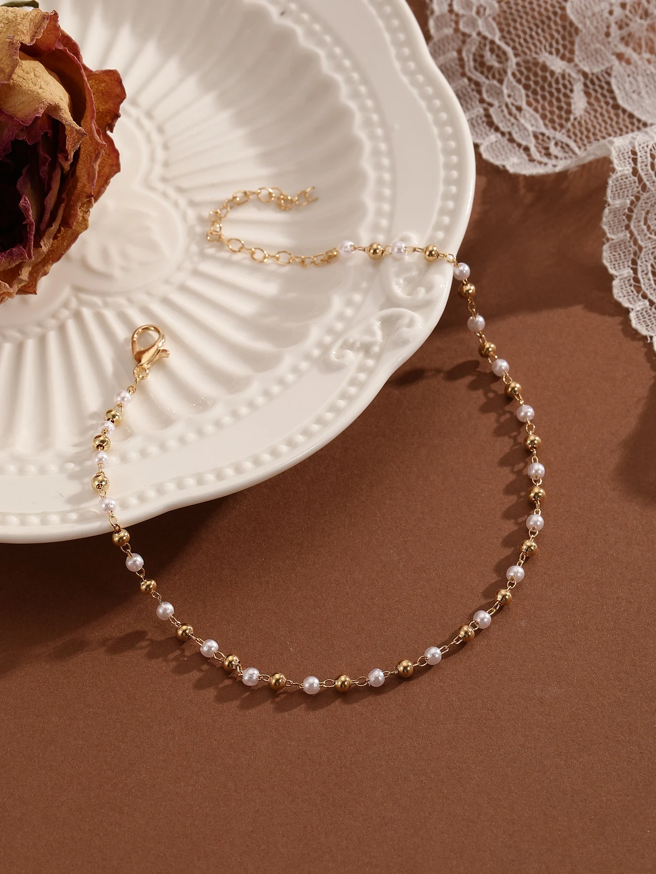 Ankle Chains Bead Bracelet Beads Anklet Imitation Pearl Beads Chain Anklet for Women Girls Fashion Accessories