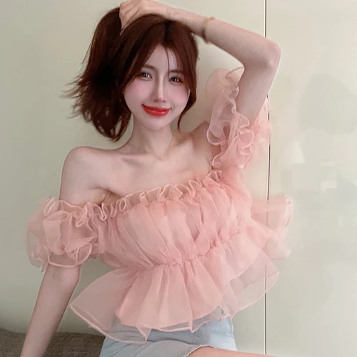 퍼프 슬리브, 원 숄더, 여성스러운 여름의 플라워 추천