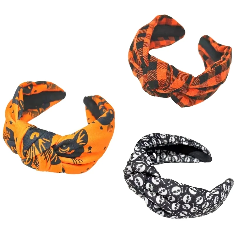 Halloween Theme Headband Day of The Dead Skull/Plaids Print Hairband Cosplay Costume Headpiece for Adult Kid Stage Props