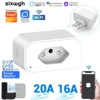 Sixwgh Brazil Standard Smart with Metering Socket 16A Tuya WiFi Remote Control Supports Alexa/Google Home Overload Protection