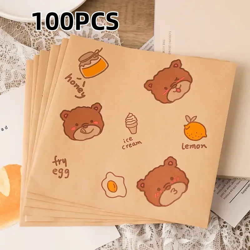 100-Pack Oil-Proof Sandwich Wrappers with Cute Bear Design, Microwave and Oven Safe, Le... - SKU OPSW1618 - UGI Packaging