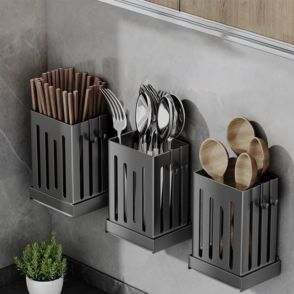 

Plastic Wall Mounted Kitchen Cutlery Organizer Light Luxury Chopstick Spoon Holder Stainless Steel Utensil Drying Rack