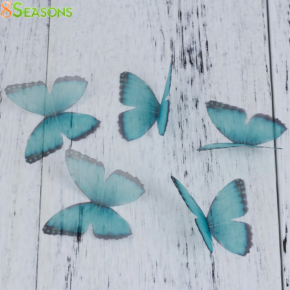 8 jahreszeiten Mode DIY Handwerk Blue & Lila Farbverlauf Organza Ethereal Schmetterling DIY Machen Schmuck Verzierung 50mm x 35mm,5PCs