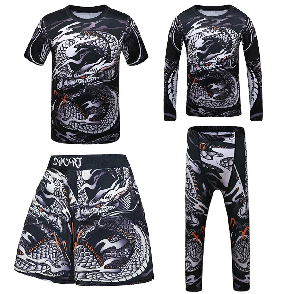 Sports Apparel Snake Kids jiu jitsu MMA T-shirt+Pant Bjj Rashguard KickBoxing Set Boy Children Muay Thai Shorts MMA Clothing Compression Tights