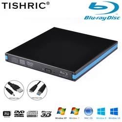 TISHIRC External Blu-Ray DVD CD Burner Drive 3D Slim Optical Drive USB3.0 DVD Players  Writer Reader For Windows MacBook Laptop