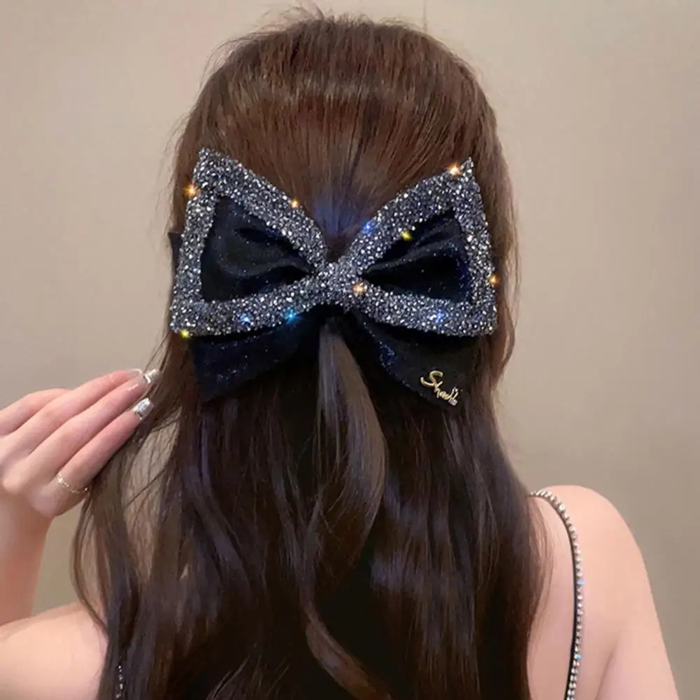 Charming Top Hair Barrette Hairgrip Spring Clip Shiny Strass Donna Elegante Bowknot Big Hairpin Dressing Up
