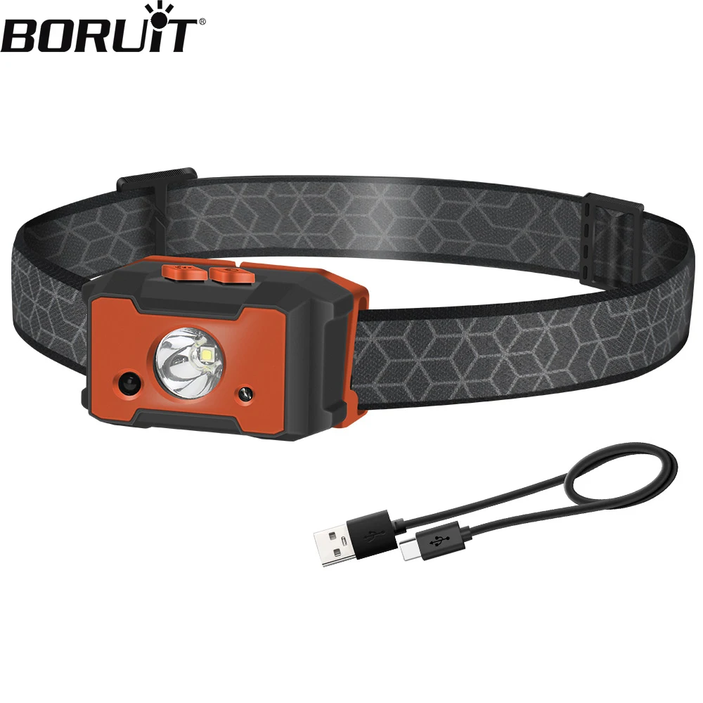 

BORUiT M1 LED Sensor Headlamp USB Rechargeable 3 Lighting Modes Head Torch Waterproof HeadLight with Built-in Battery Camping