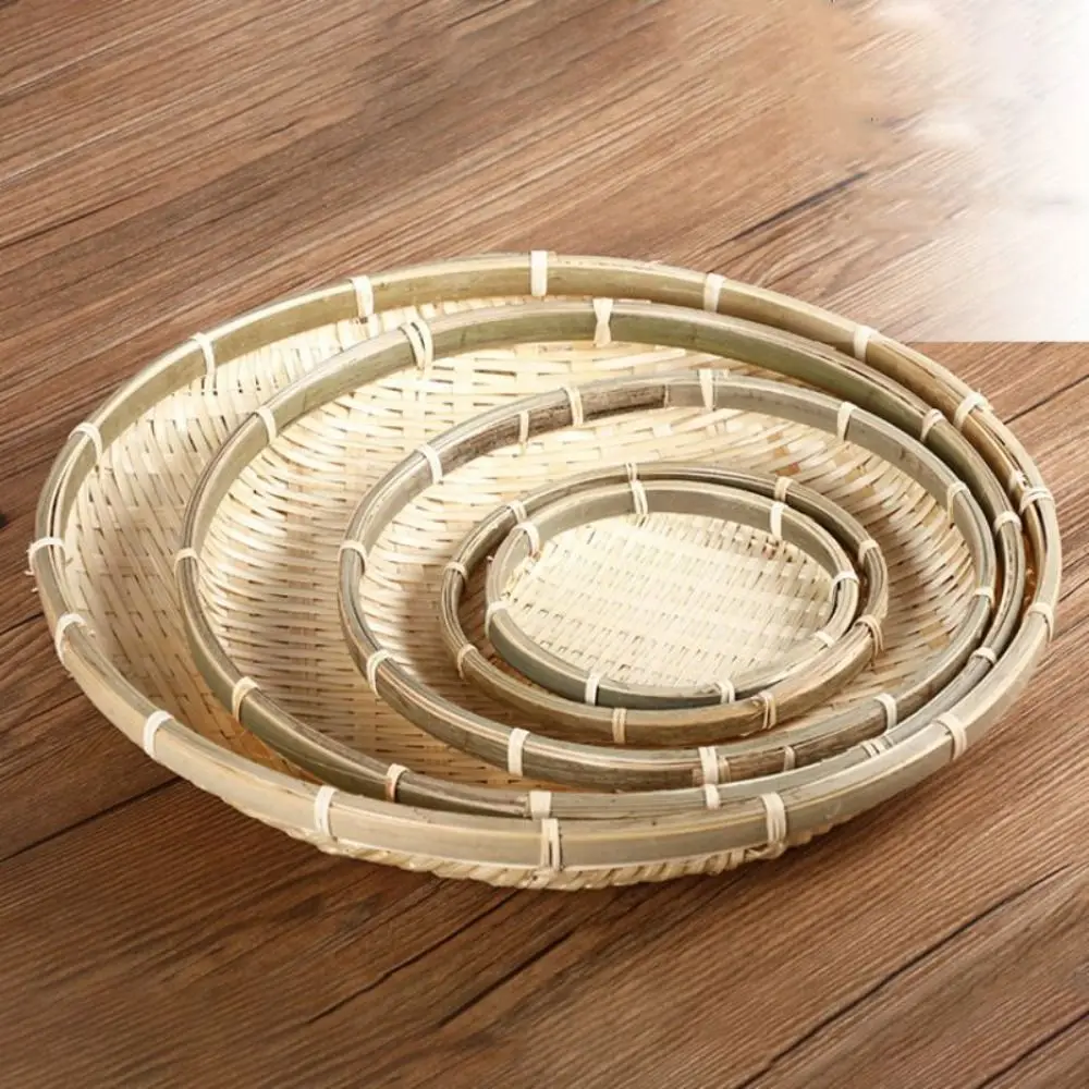 

Woven Bamboo Tray Basket Wicker Bread Basket Handmade Bamboo Woven Basket Tray Round Wall Hanging Basket Decorative Serving Tray
