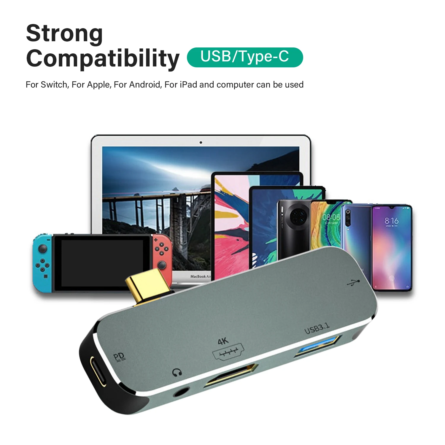Ultra-Compact 4K HDMI USB-C Docking Station with 100W PD Fast Charging and High-Speed Data Transfer