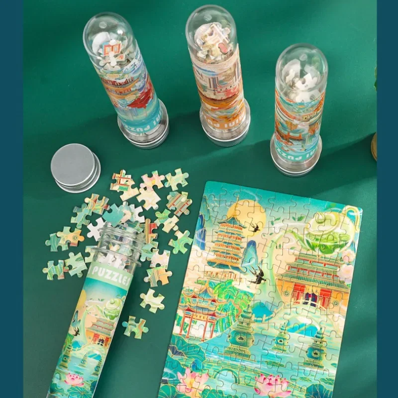108pc Test Tube Jigsaw Puzzle Chinese Cities & Attractions Mini DIY Jigsaw Puzzle EducationGame Beautiful Scenery Assemble Toys