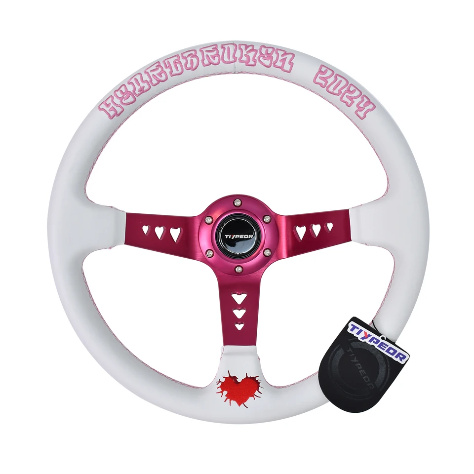シムレーシングゲーム用のTiypeor JDMスタイル345mmホワイトレザー刺繍