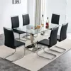 63” Glass Dining Table Set for 6,Modern Dining Room Table Set for 6,Kitchen Table and PU Leather Chairs for 6, Glass Top 1