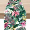 Spring Floral Green Leaf Linen Table Runner Holiday Party Decor Summer Tropical Flower Palm Leaves Table Runners for Table Decor 1