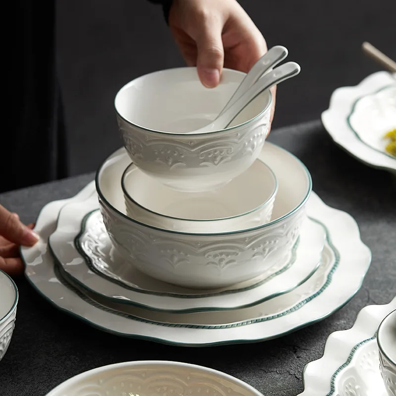 Bowl and Dish Set For Home Use Modern Simple Light Luxury Nordic Ceramic Exquisite Plate and Bowl