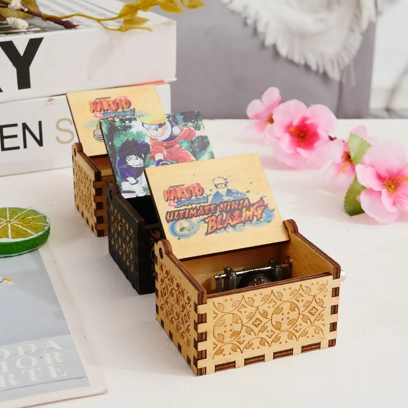 Classical solid wood painted music box naruto wooden hand crank music box music box tabletop ornament vintage music box 4