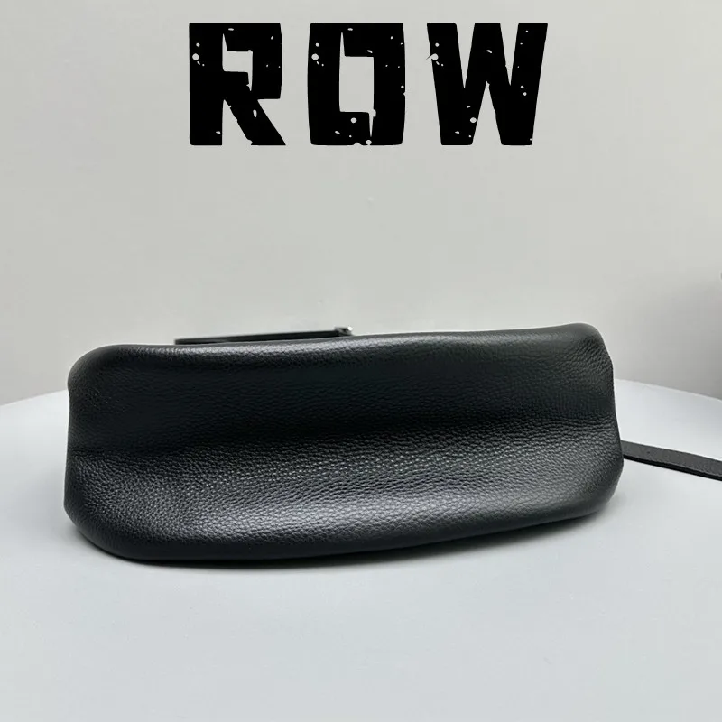 R0W 2023 여성용 블랙 대각선 스트래들 숄더백, 마그네틱 버클 디자인 소가죽 우체부 가방