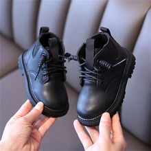 

Korean Winter Children's Velvet Warm Martin Boots Side Zipper Girls Snow Boots Boys Cotton Shoes 01B