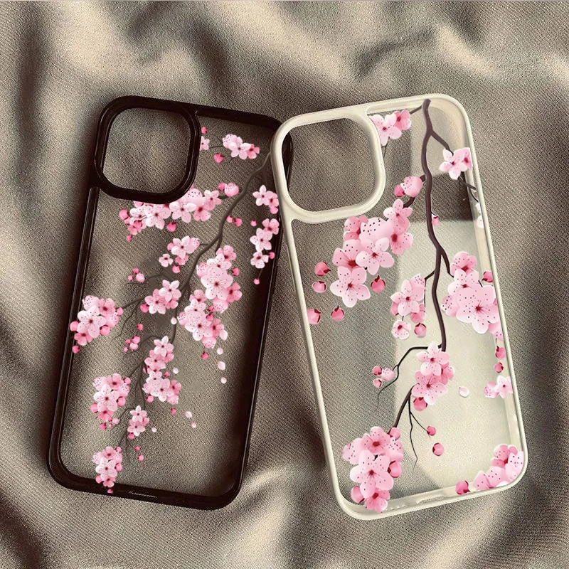 Charming Pink Cherry Blossom Clear Phone Case - Elegant Floral Design Back Cover