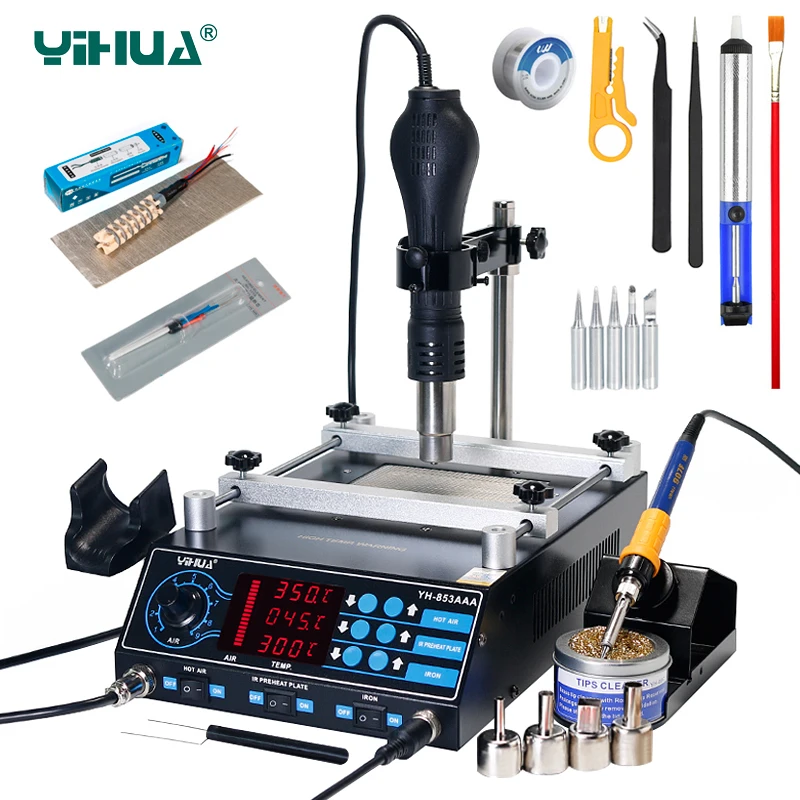 

YIHUA 853AAA 1270W BGA паяльные станции 3 в 1 фен паяльник станция предварительного нагрева PCB IC сварочный набор инструментов для демонтажа