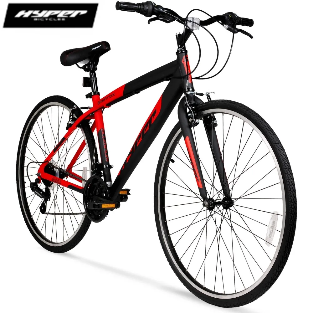 

2024 Hyper Bicycle 700c Men's Spin Fit Hybrid Bike, Black and Red